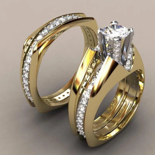 Eternal Geometry: A Duo of Luxury Gold Wedding Rings, Adorned with Sparkling CZ, Perfect for Proposals or Symbols of Love